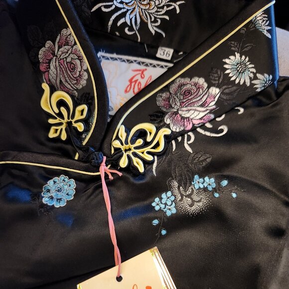 SOLZ SQUIRREL Black Chinese Brocade Cheongsam Dress - 36 (NWT) - Picture 5 of 15